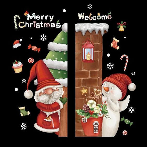 Decorazione della finestra di Natale Poster Adesivi murali in vetro con Babbo Natale Alce Fiocco di neve, Stile: SD-2209 45x60 cm