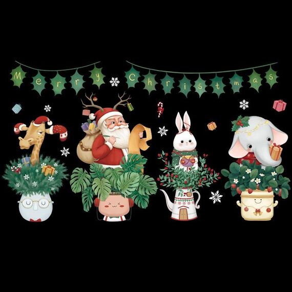 Decorazione della finestra di Natale Poster Adesivi murali in vetro con Babbo Natale Alce Fiocco di neve, Stile: SD-2212 45x60 cm