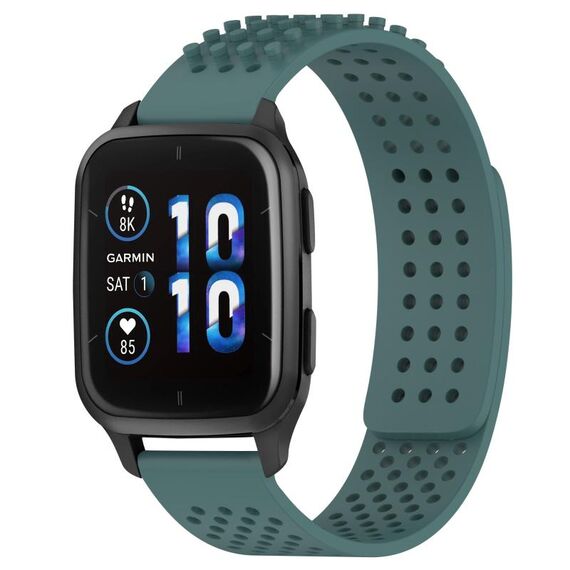 Per cinturino in silicone traspirante con punti 3D Garmin Forerunner Sq2 Music, fori da 20 mm (verde oliva)