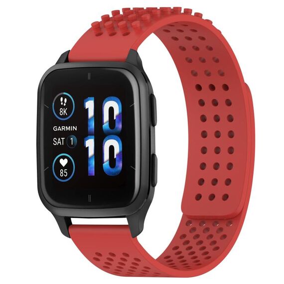 Per cinturino in silicone traspirante con punti 3D Garmin Forerunner Sq2 Music, fori da 20 mm (rosso)