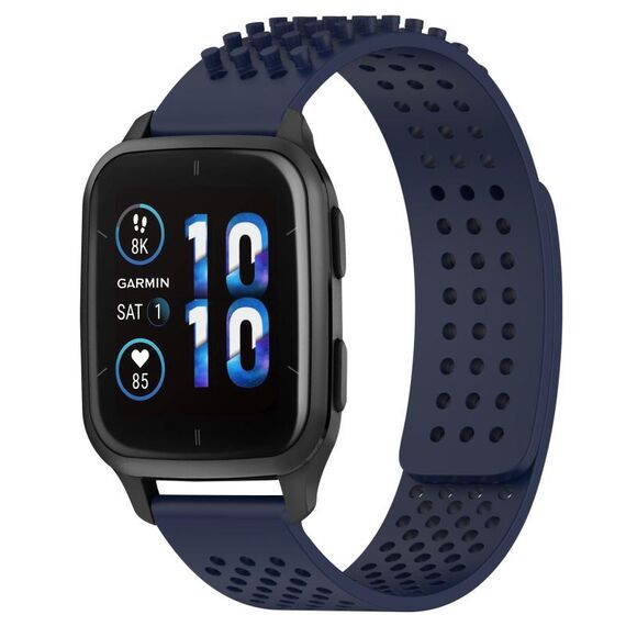 Per cinturino in silicone traspirante con punti 3D Garmin Forerunner Sq2 Music, fori da 20 mm (blu notte)