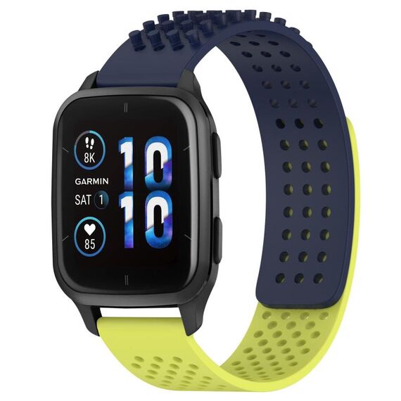Per Garmin Forerunner Sq2 Music cinturino in silicone traspirante con punti 3D con fori da 20 mm (blu notte + verde lime)