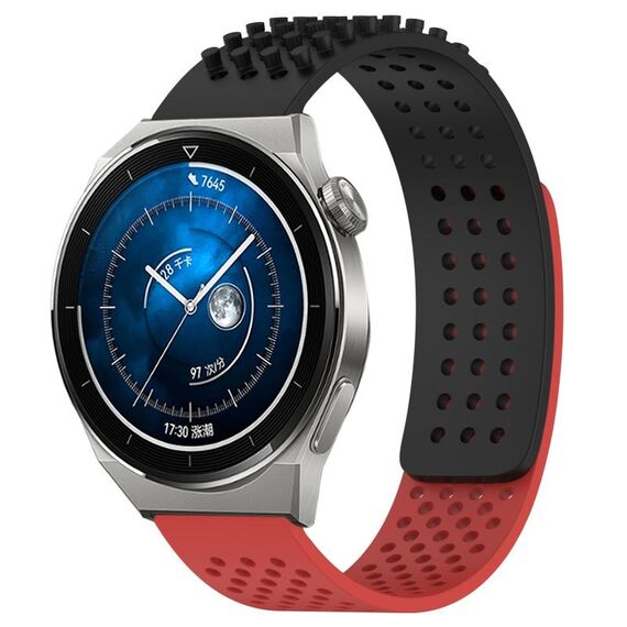 Per Huawei Watch GT3 Pro 43mm 20mm Fori Cinturino in silicone traspirante con punti 3D (nero + rosso)