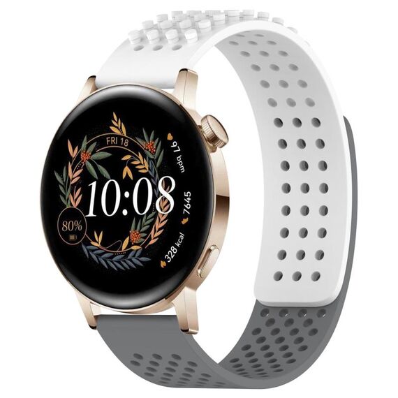 Per Huawei Watch GT3 42mm 20mm Fori Cinturino in silicone traspirante con punti 3D (bianco + grigio)
