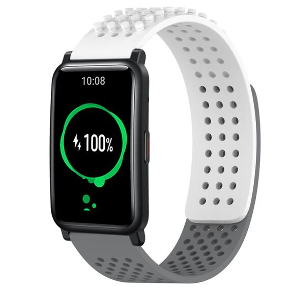 Per Honor Watch ES 20mm Fori Cinturino in silicone traspirante con punti 3D (bianco + grigio)