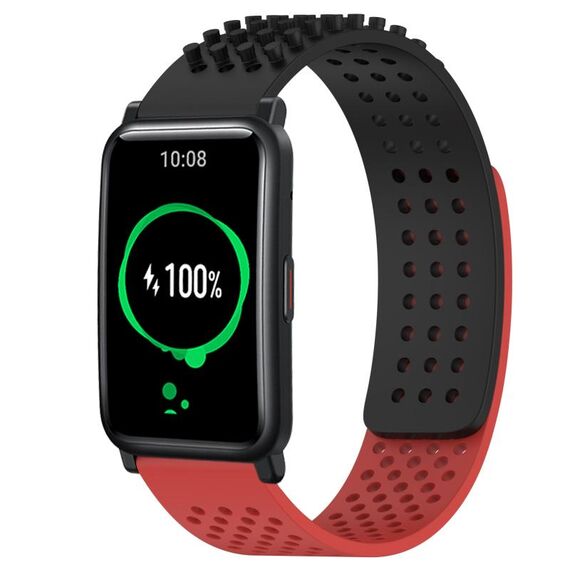 Per Honor Watch ES 20mm Fori Cinturino in silicone traspirante con punti 3D (nero + rosso)