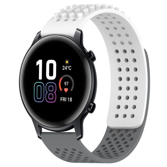 Per Honor MagicWatch2 42mm 20mm Fori Cinturino in silicone traspirante con punti 3D (bianco + grigio)