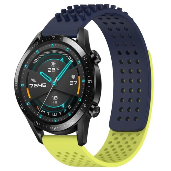 Per Huawei Watch GT2 42mm 20mm Fori Cinturino in silicone traspirante con punti 3D (blu notte + verde lime)