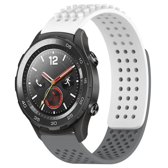 Per Huawei Watch 2 Cinturino in silicone traspirante con punti 3D con fori da 20 mm (bianco + grigio)