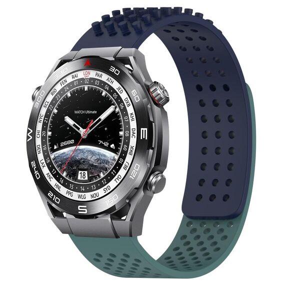 Per Huawei Watch Ultimate Cinturino in silicone traspirante con punti 3D da 22 mm (blu notte + verde oliva)