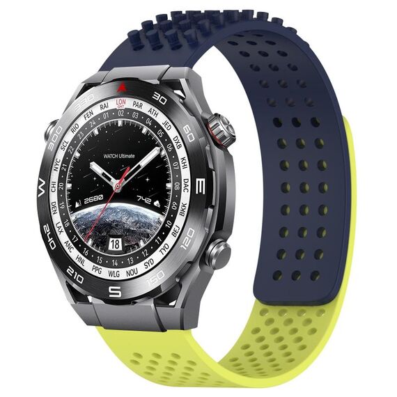 Per Huawei Watch Ultimate cinturino in silicone traspirante con punti 3D con fori da 22 mm (blu notte + verde lime)