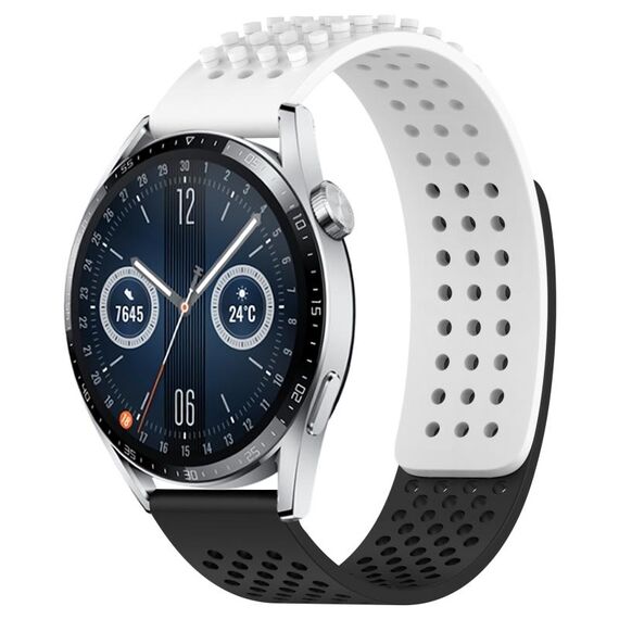 Per Huawei Watch GT3 46mm 22mm Fori Cinturino in silicone traspirante con punti 3D (bianco + nero)