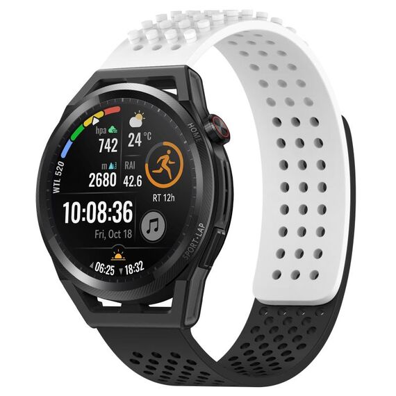 Per Huawei Watch GT Runner cinturino in silicone traspirante con fori da 22 mm e puntini 3D (bianco + nero)