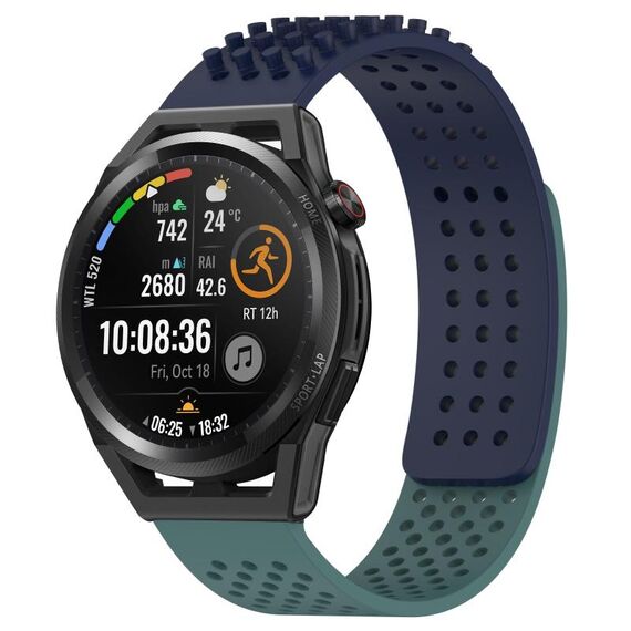 Per Huawei Watch GT Runner cinturino in silicone traspirante con punti 3D con fori da 22 mm (blu notte + verde oliva)