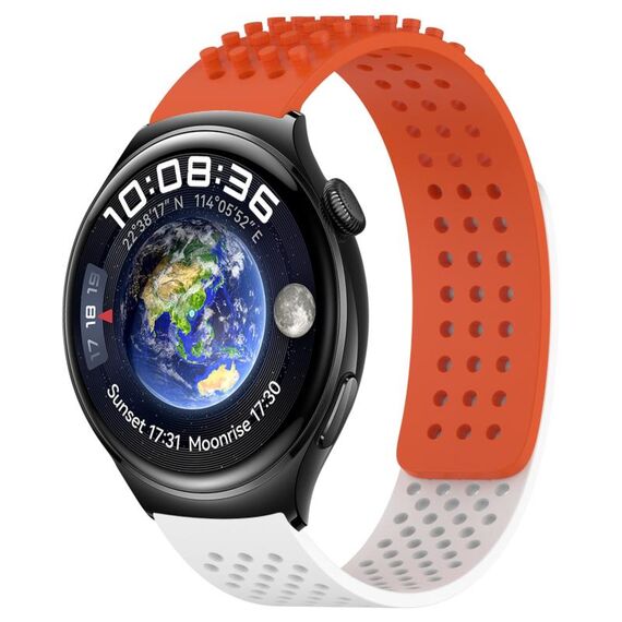 Per Huawei Watch 4 cinturino in silicone traspirante con punti 3D con fori da 22 mm (arancione + bianco)
