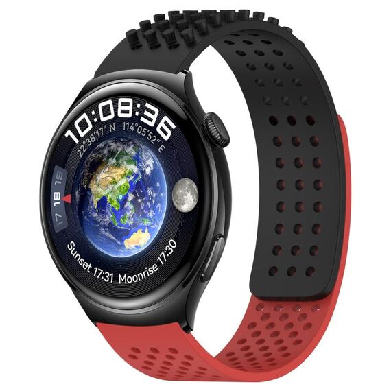Per Huawei Watch 4 cinturino in silicone traspirante con punti 3D con fori da 22 mm (nero + rosso)