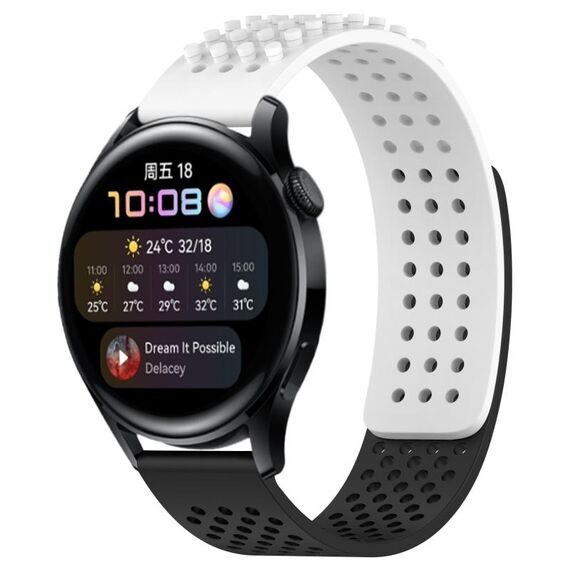 Per Huawei Watch 3 cinturino in silicone traspirante con punti 3D con fori da 22 mm (bianco + nero)