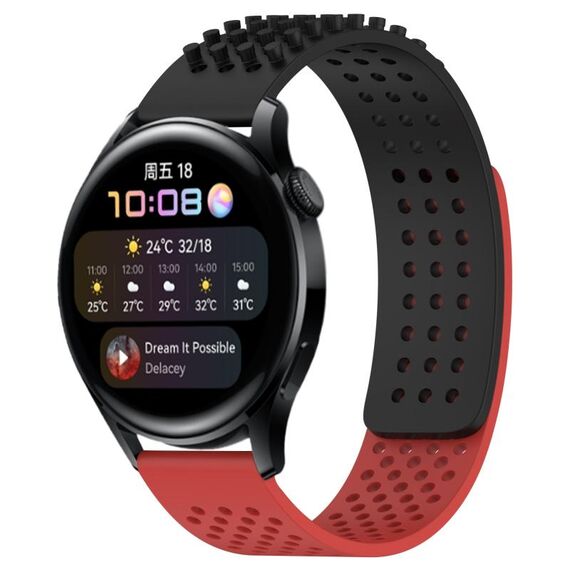 Per Huawei Watch 3 cinturino in silicone traspirante con punti 3D con fori da 22 mm (nero + rosso)