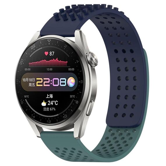 Per Huawei Watch 3 Pro Cinturino in silicone traspirante con punti 3D con fori da 22 mm (blu notte + verde oliva)
