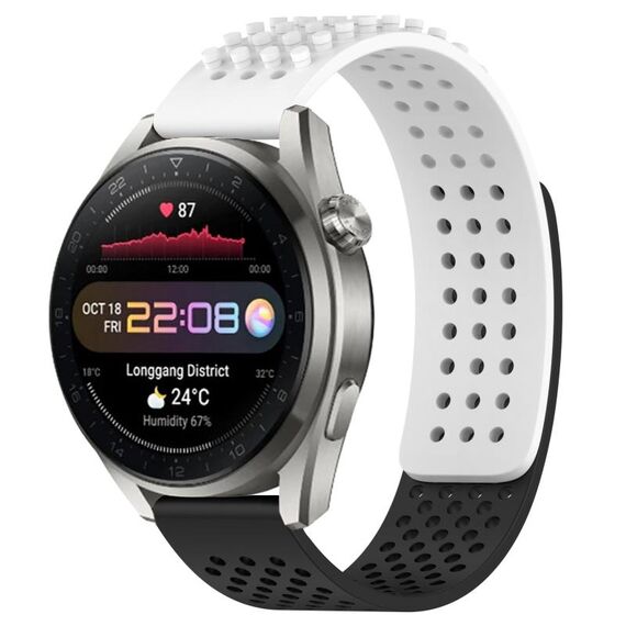 Per Huawei Watch 3 Pro Nuovo cinturino in silicone traspirante con punti 3D con fori da 22 mm (bianco + nero)