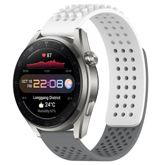 Per Huawei Watch 3 Pro Nuovo cinturino in silicone traspirante con punti 3D con fori da 22 mm (bianco + grigio)