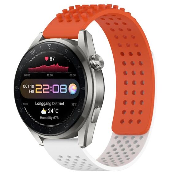 Per Huawei Watch 3 Pro Nuovo cinturino in silicone traspirante con punti 3D con fori da 22 mm (arancione + bianco)