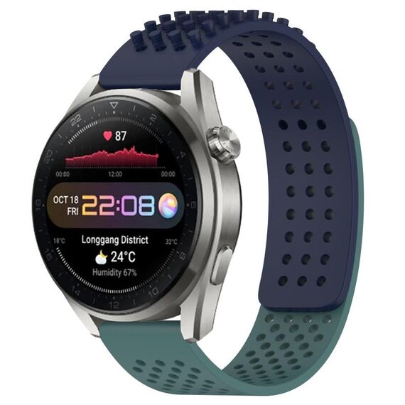 Per Huawei Watch 3 Pro Nuovo cinturino in silicone traspirante con punti 3D con fori da 22 mm (blu notte + verde oliva)