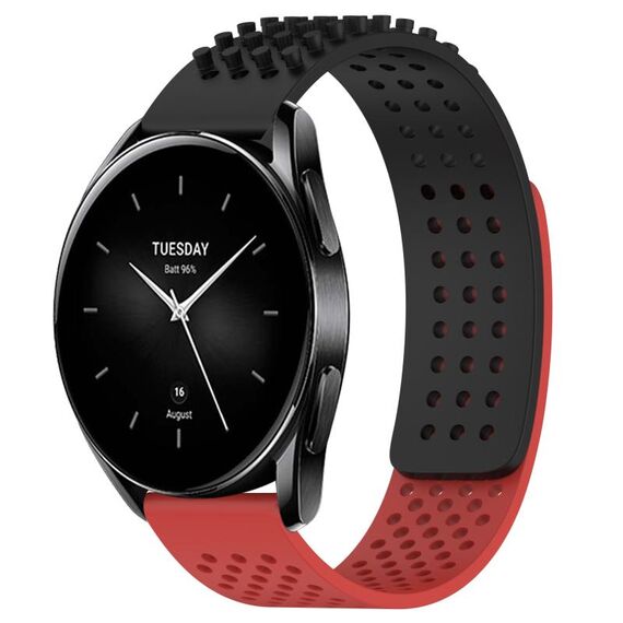 Per Xiaomi Watch S2 42mm 22mm Fori Cinturino in silicone traspirante con punti 3D (nero + rosso)