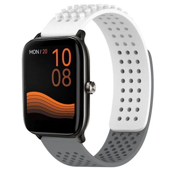 Per Xiaomi Haylou GST LS09B cinturino in silicone traspirante con punti 3D con fori da 22 mm (bianco + grigio)