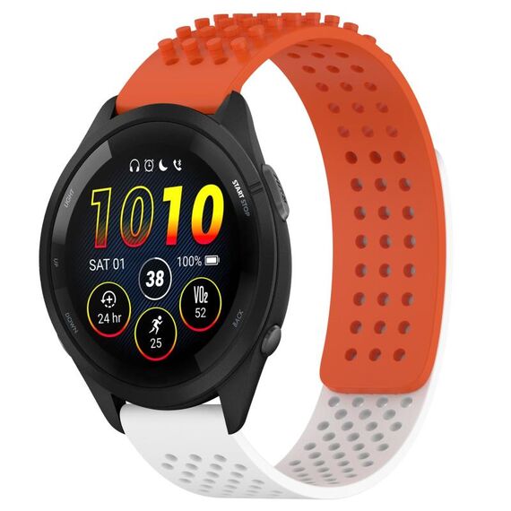 Per cinturino in silicone traspirante con punti 3D Garmin Forerunner 265 fori da 22 mm (arancione + bianco)