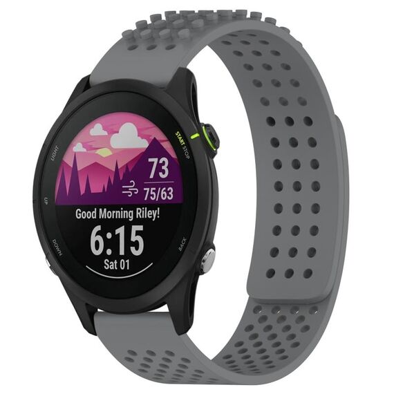 Cinturino per orologio in silicone traspirante con punti 3D per Garmin Forerunner 255 Music, fori da 22 mm (grigio)