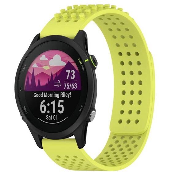 Cinturino per orologio in silicone traspirante con punti 3D per Garmin Forerunner 255 Music, fori da 22 mm (verde lime)
