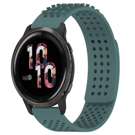 Per cinturino in silicone traspirante con punti 3D Garmin Venu 2, fori da 22 mm (verde oliva)