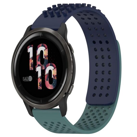 Per cinturino in silicone traspirante con punti 3D Garmin Venu 2, fori da 22 mm (blu notte + verde oliva)