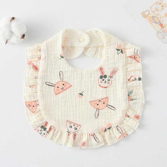 Bavaglino per la pappa con volant per neonati Asciugamano per saliva in morbido cotone, stile: Cherry Bunny