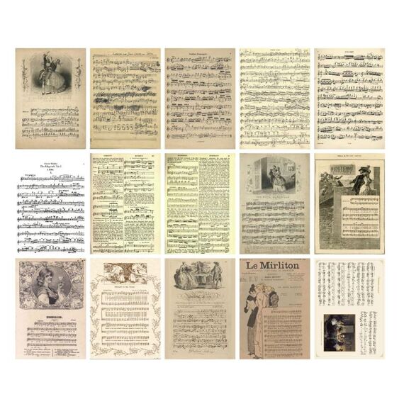 Adesivo per sfondo decorativo per giornali vintage in carta per album da 30 fogli, stile: apprezzamento della musica