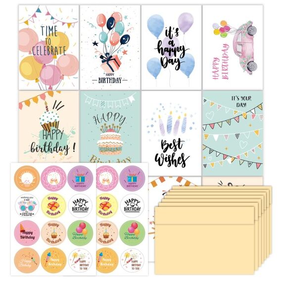 24 pezzi/set biglietto di auguri di buon compleanno con buste e set di adesivi (KP002)
