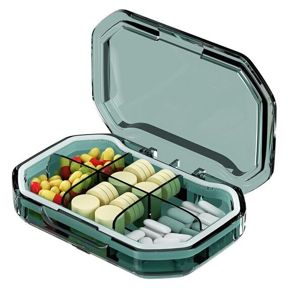 Mini scatola portapillole sigillata e compartimentata portatile Scatola dispensatrice settimanale per capsule mattutine e serali, stile: 6 griglie verde