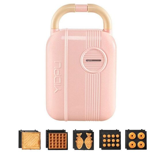 6 in 1 YIDPU Multifunzionale Colazione per Famiglia Macchina per Panini dietetici Leggeri con Waffle Baker, Spina CN (Rosa)
