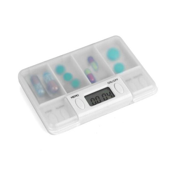 Multi-allarme promemoria portatile trasparente per pillole da viaggio (bianco)