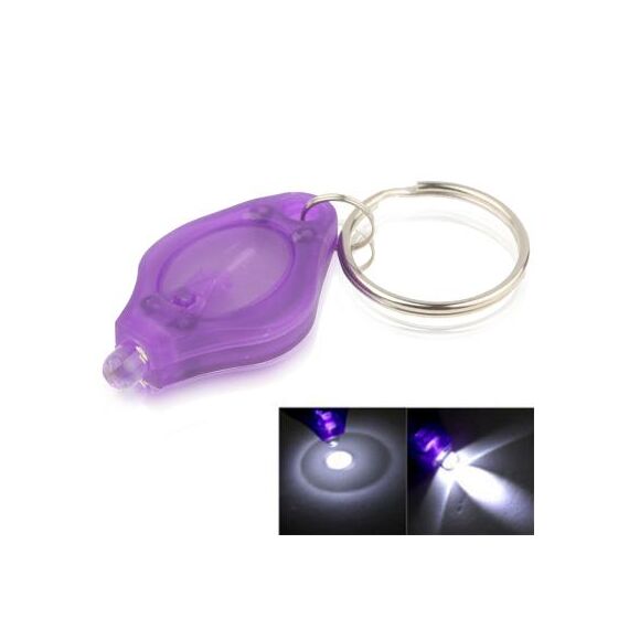 Mini torcia a LED, luce bianca, funzione portachiavi, interruttore on / off e pressostato (viola)