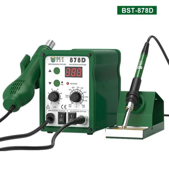 BEST BST-878D 2 in 1 AC 220V 700W LED Displayer Vento elicoidale Temperatura regolabile Pistola ad aria calda senza piombo + Stazione di saldatura e saldatore (blu)