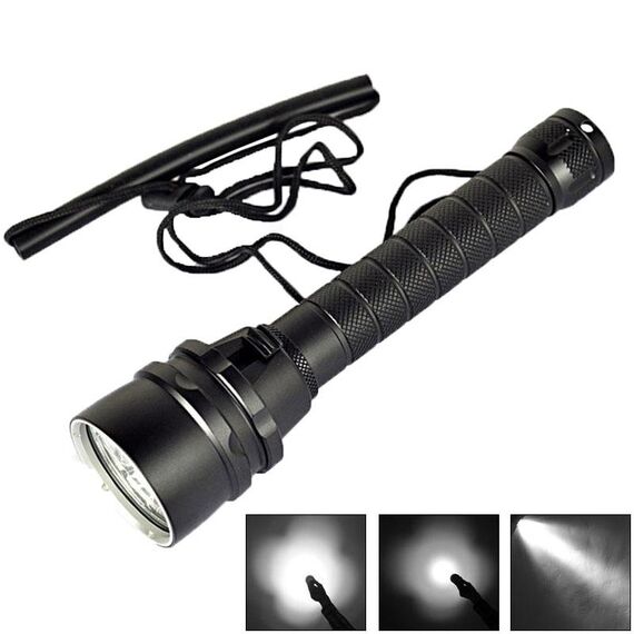 5 torce subacquee CREE XM-L2 a luce bianca, 6800 lm, profondità di immersione: 150 m (nero)