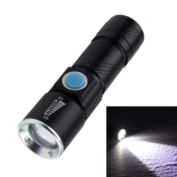 Torcia retrattile a luce bianca, Cree Q5 LED 3 modalità con cordino (nero)