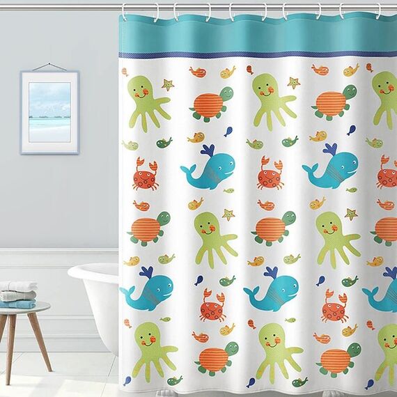 Tenda da doccia stampata in tessuto di poliestere ispessito 100x180 cm Tenda impermeabile a forma di simpatico cartone animato con ganci