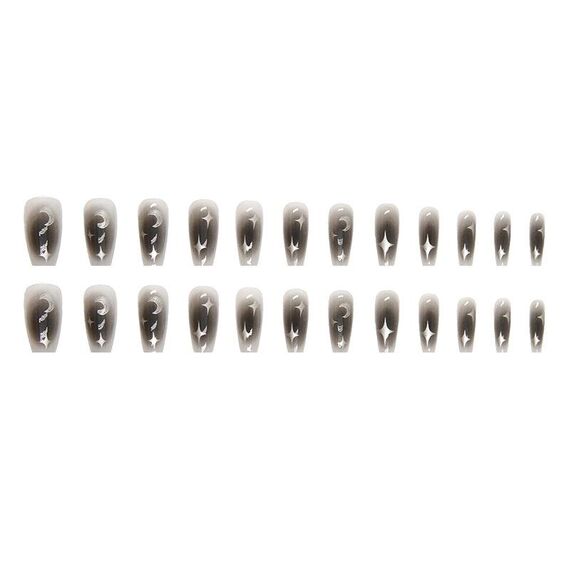 24 pezzi/scatola Press On Nails Serie Dark Star e Moon Unghie finte Unghie da balletto di media lunghezza (R722)