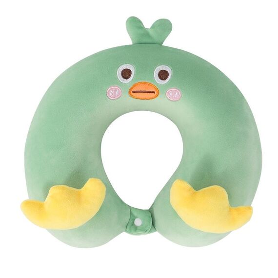 Cuscino memory a forma di U con pollo a forma di cartone animato, per studenti e bambini, cuscino per la cura del collo, per il riposo del pisolino (verde)