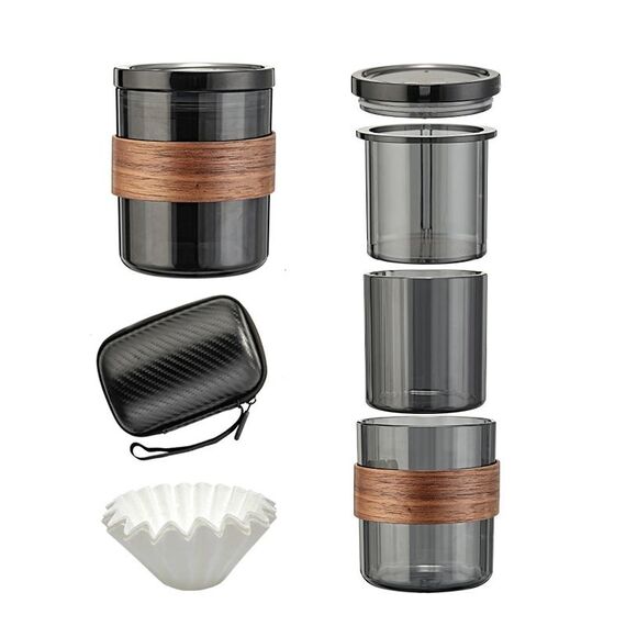 Caffettiera versatrice 3 in 1 con tazza filtrante per ufficio da viaggio in campeggio con borsa sfumata nera