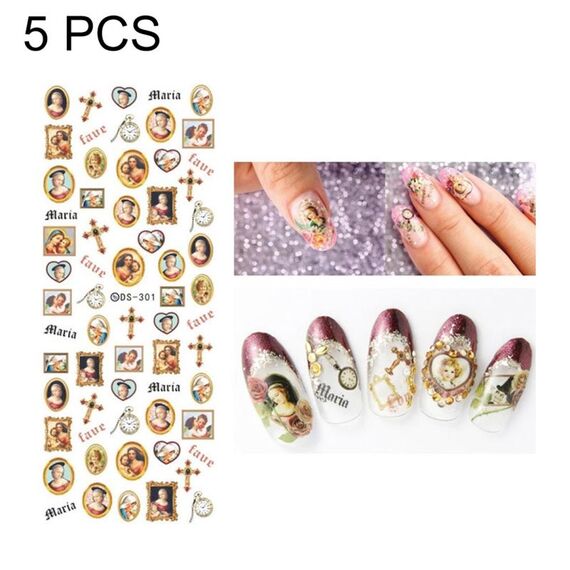 DS301-318 5 PCS 18 modelli Design fai da te Bellezza Trasferimento dell'acqua Unghie Harajuku Art Sticker Accessori per decorazioni per unghie, consegna a colori casuali, senza unghie