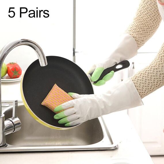5 paia di vendita Shark Housework Pulizia Guanti in lattice di PVC Guanti impermeabili per bucato addensato (verde)
